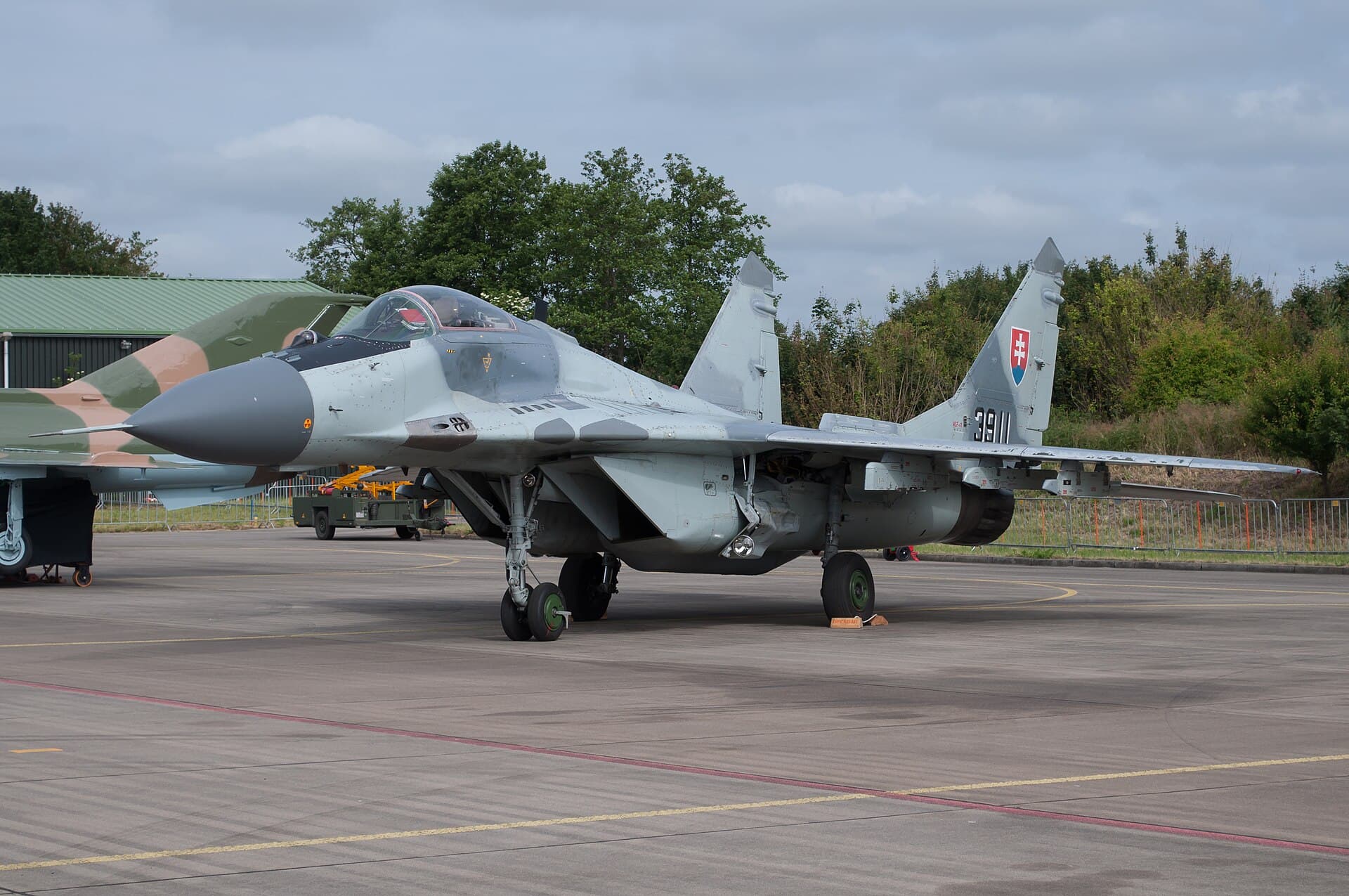 Stíhačka MiG-29 slovenských vzdušných síl na letisku.